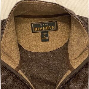 Jos.A.Bank RESERVE collection Brown Zip-Up Sweater 100% cotton accented elbows